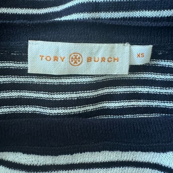Tory Burch Lightweight Striped Elbow Patch Sweater - Picture 6 of 7